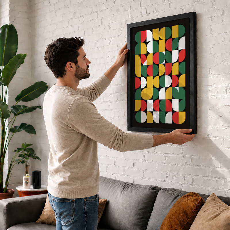 Chromatic Grid Mid-Century - Framed Print, A4 - 29.7 x 21.0 cm, White