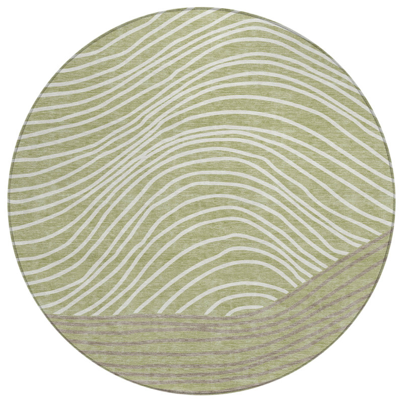 Machine Washable Indoor/Outdoor Buster ACN2350 Stripes Rug, Round 8'