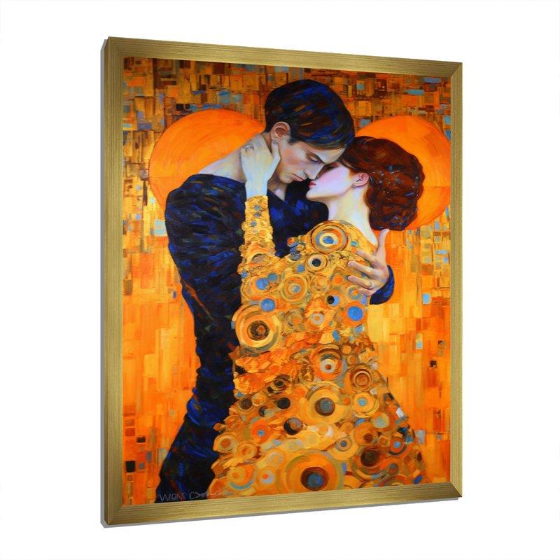«The Lovers Tribute To Klimt», reproduction sur toile, Cadre photo doré simple, H 32 po x l 16 po x P 1 po