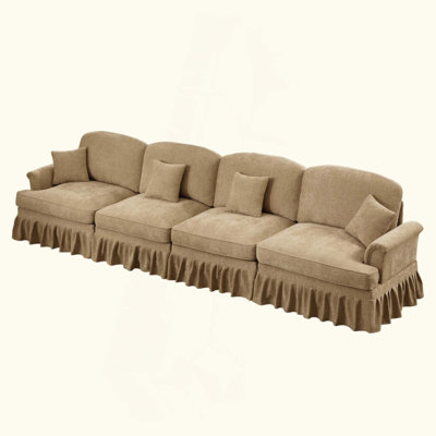 Canapé de style Mid-Century désossé avec accoudoirs évasés et volants amovibles