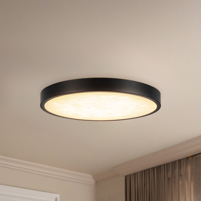 Andenne 9-in Alabaster dimmable LED Flush Mount with Matte Black Finish, Matte Black