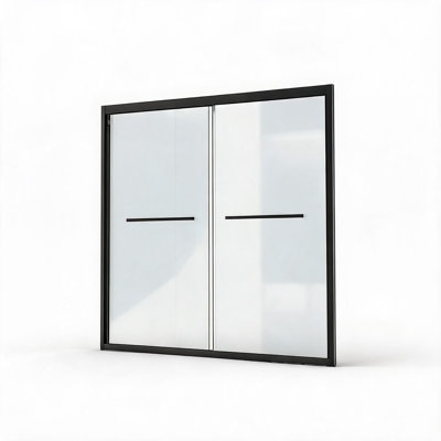 Porte de douche coulissante double de 152 cm (60 po) avec cadre en aluminium noir mat, verre trempé transparent SGCC et quincaillerie en acier inoxydable