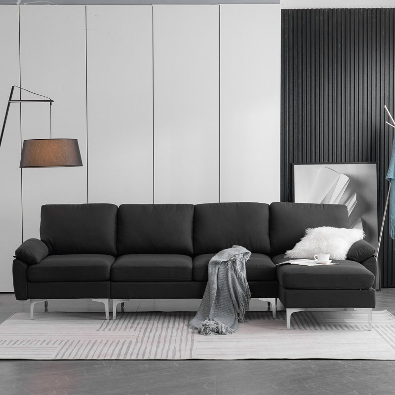 Upholstered Sectional Reversible, Dark Gray Polyester Blend