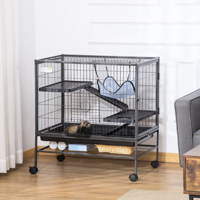 3 cage Chinchilla, cage de furet - construction en métal avec tablette de rangement, plateau propre sans effort, fonction de roulement et de rangement paisible pour plusieurs petits animaux, installation facile, apaisement des installations
