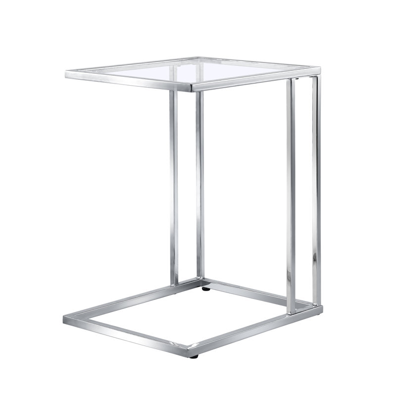 Table d'appoint moderne en forme de C avec base coulissante 24,75 pouces Modern, Chrome
