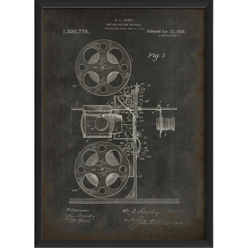 « darby movie projector brevet », impression encadrée, Noir