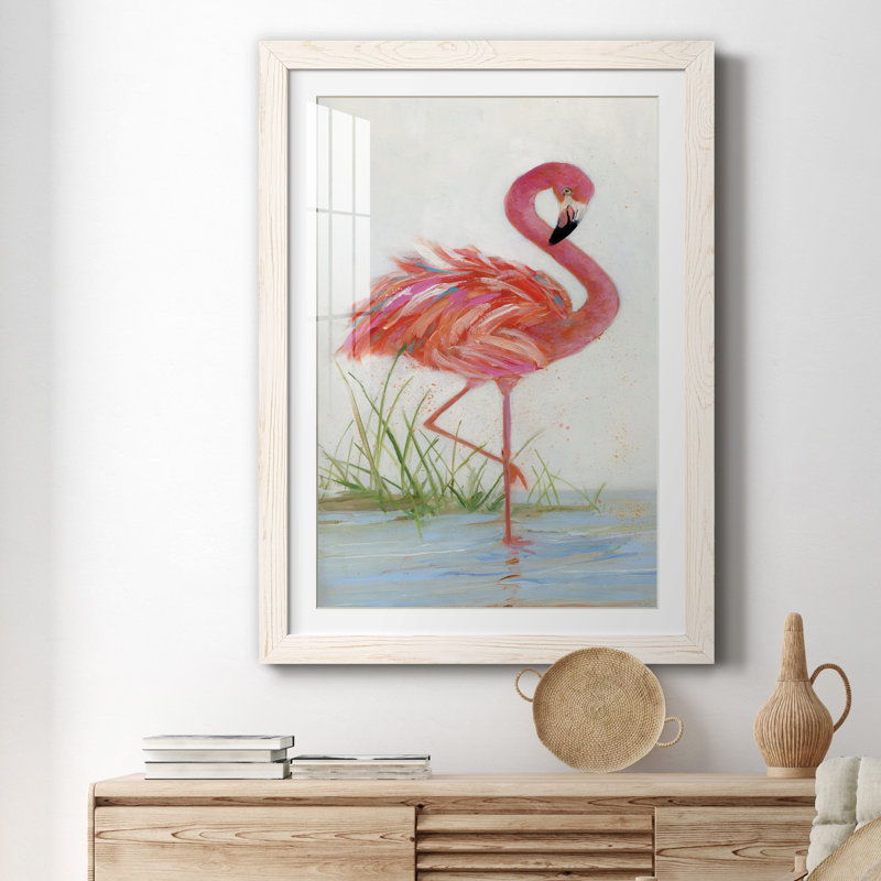 Flamant rose I - peinture encadrée, H 37,5 po x l 27,5 po x P 1,5 po, Toile blanche encadrée