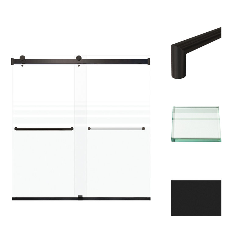 Porte de douche coulissante sans cadre Transoler Brianna, l 60 po x H 62 po, verre trempé givré de 5/16 po, Noir mat