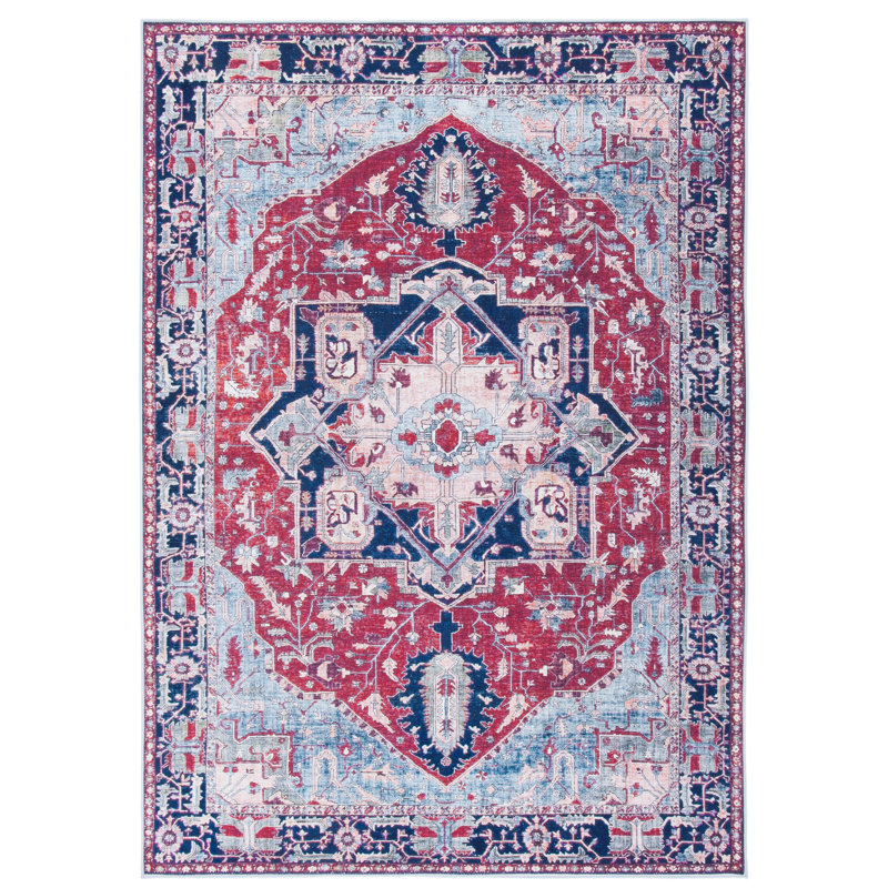 Tapis oriental rouge / bleu marine Sonia, Rectangle 6 pi 6 po x 9 pi