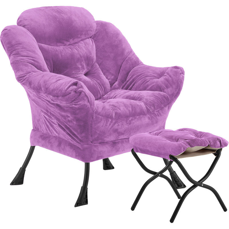 Fauteuil Lazy avec repose-pieds pliant et sac de rangement latéral, fauteuil d'appoint rembourré moelleux avec structure en métal, patins antidérapants