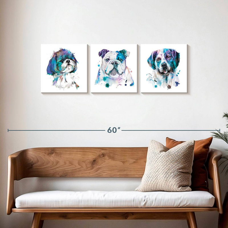 Variety Of Dogs Colour Splatter Multi Piece Canvas Print, H 47 po x l 15 po x P 1,25 po