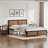 Laurea 3 Piece Bedroom Set, Industrial Bed Frame with 2 Nightstands Set, Metal Platform Bed with Wood Headboard & Footboard, Farmhouse Bedroom Furniture Set with Charging End Tables, 2 AC Outlets & 2 USB Ports, No Box Spring Needed-1962201620-1962201646