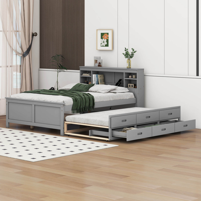 Thayna Full Size Platform Bed with Storage Headboard, Gray