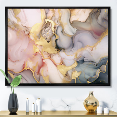 Grey and Pink Tender Liquid Ink Art I - Fractals Canvas Wall Art