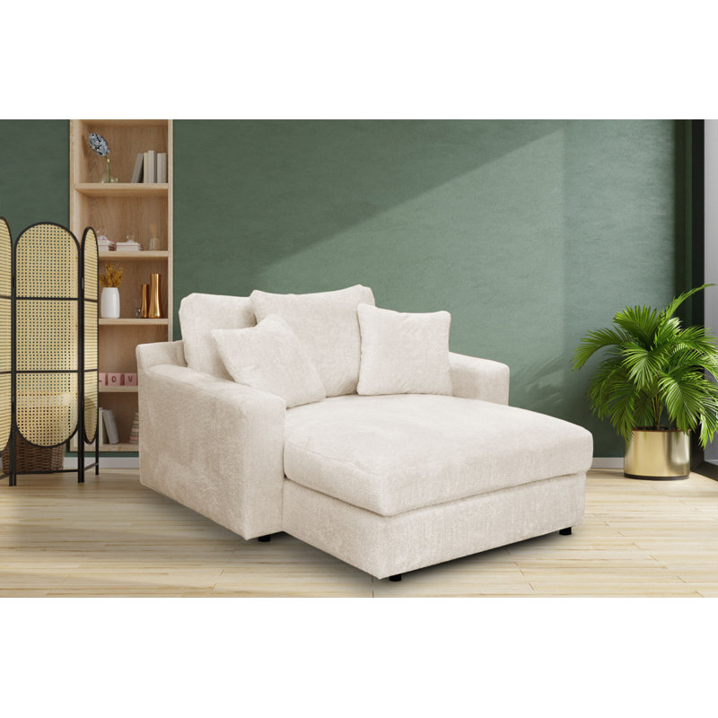 Caegan Upholstered Chaise Lounge, Sand Boucle