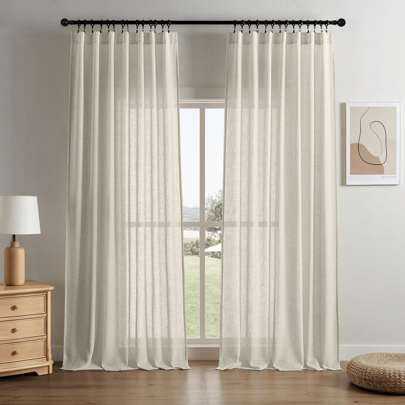 2pk Light Filtering Linen Blend Curtains with Back Tabs/Rod Pocket - 52" x 96" Oatmeal, 52" W x 96" L, Oatmeal