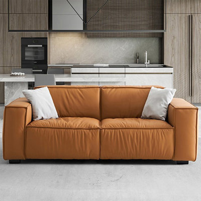 Causeuse coussin orange en cuir véritable