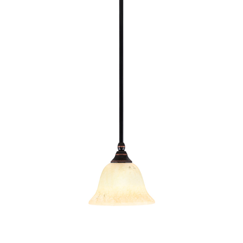 Stem Hung Mini Pendant With 7" Italian Marble Glass, Black Copper