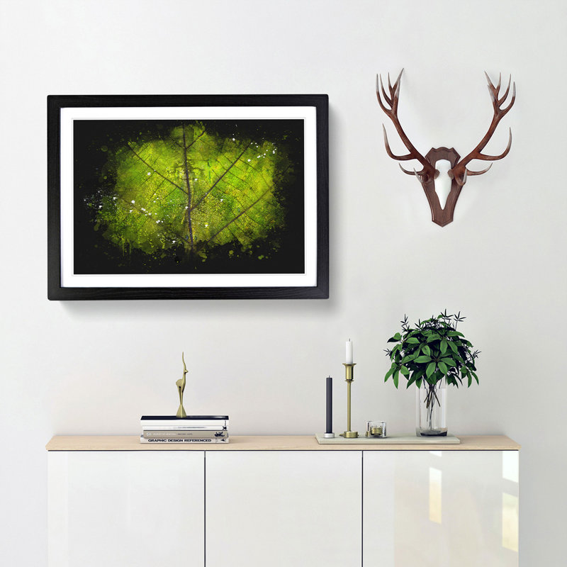 Lines Of The Leaf Paint Splash - Picture Frame Graphic Art, 62cm H x 87cm W x 2cm D, Black Framed