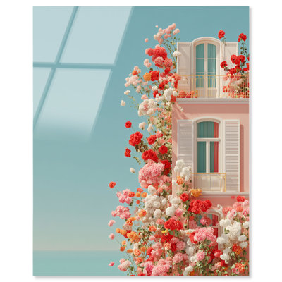 Décoration murale en bord de mer Rosewater balcon I par Notoriart, prête à être suspendue, H 20 po x l 16 po