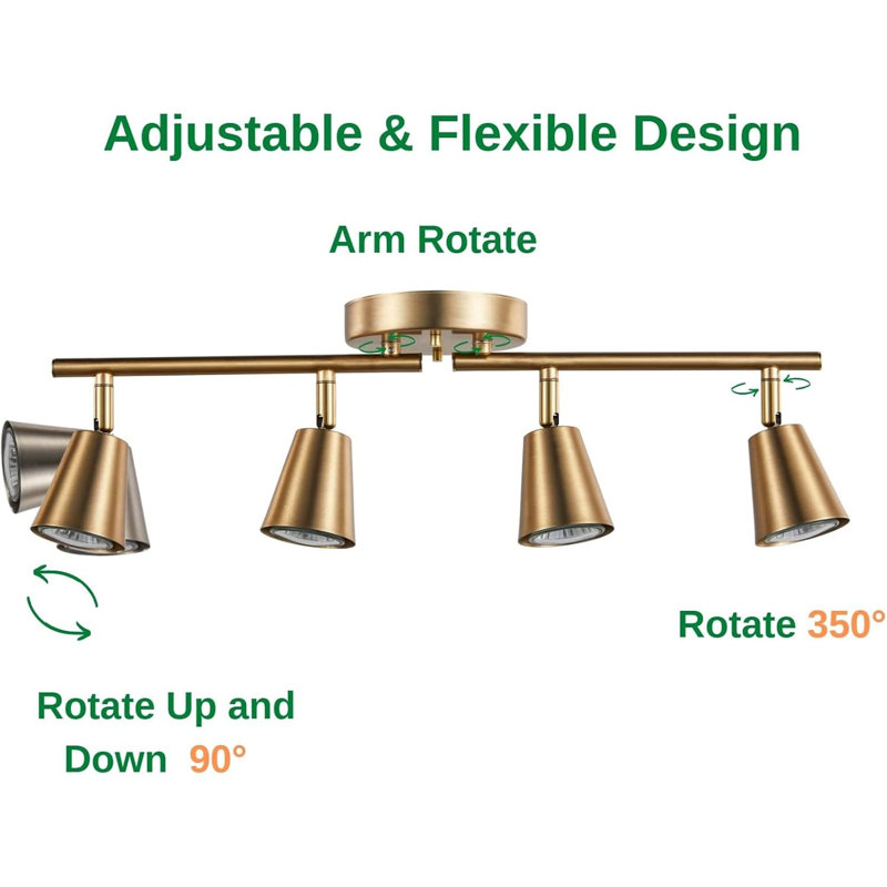4 Light Track Lighting Kit Matt Brass Finish Adjustable With Moden Flush Mount Ceiling Spotlight