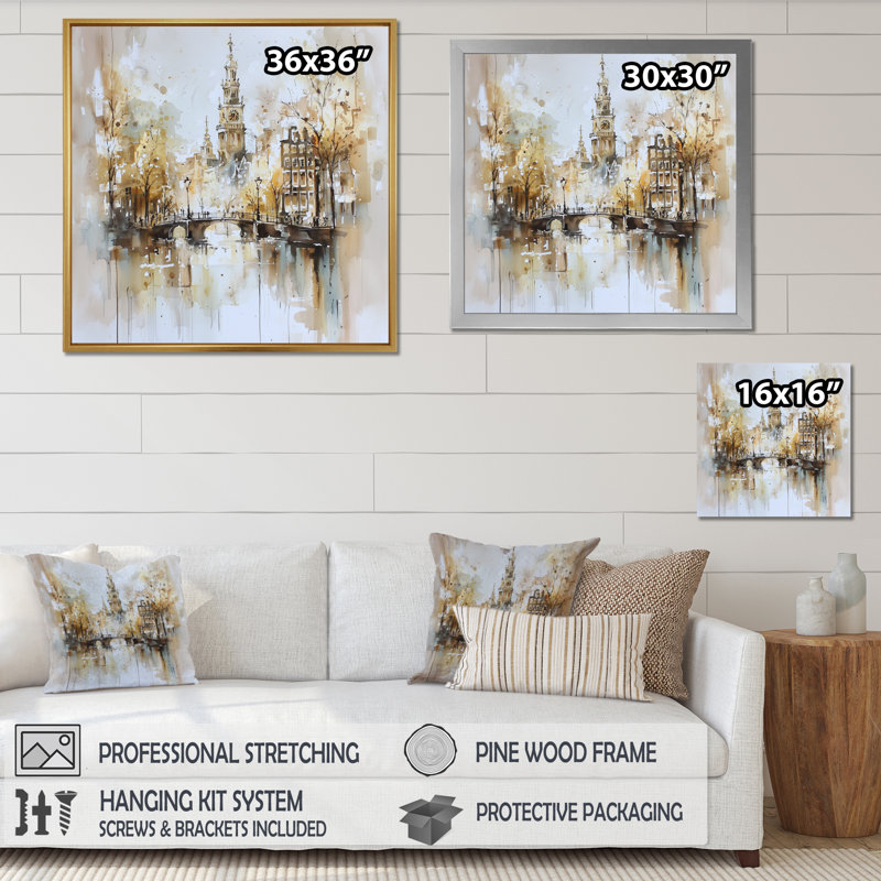 Watercolor Amsterdam Soft Dreamy Architecture I - Amsterdam Wall Art Living Room, H 16 po x l 16 po, Toile tendue