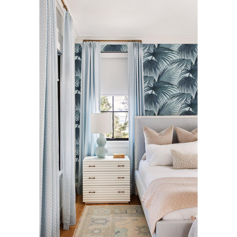 Pawley’s Island Palms Barely Wallpaper by Megan Molten, Blue, Faux Grasscloth, Non-Pasted