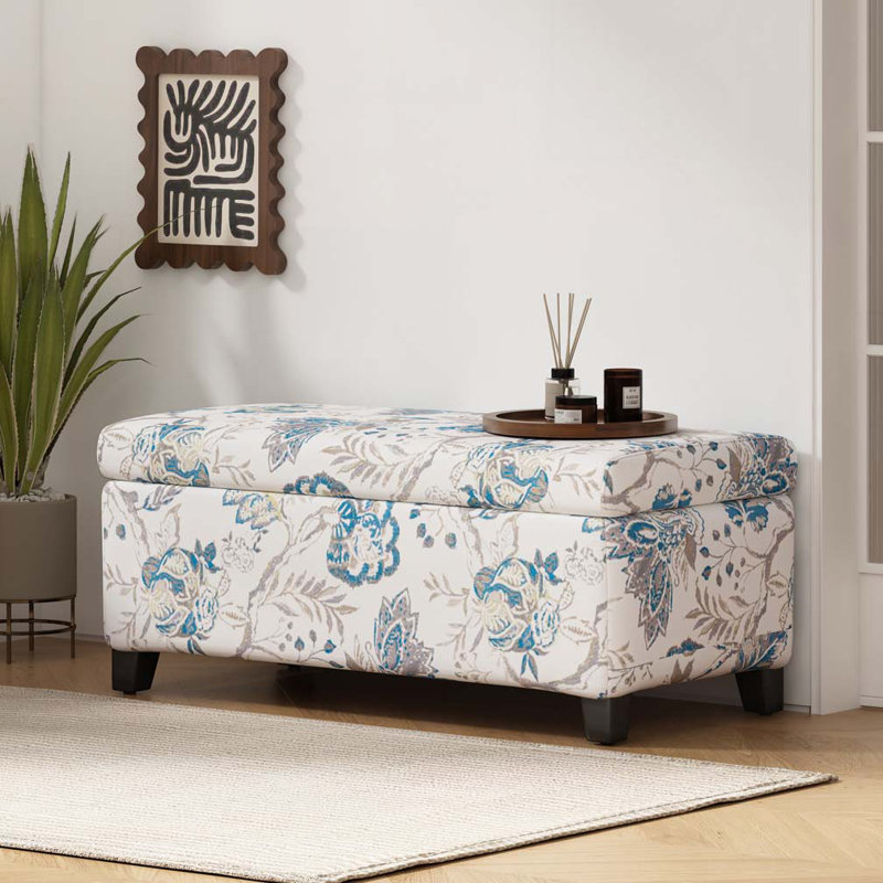 Repose-pieds avec rangement, repose-pieds et siège multifonctionnels pour le salon, la chambre à coucher, Fleurs bleue