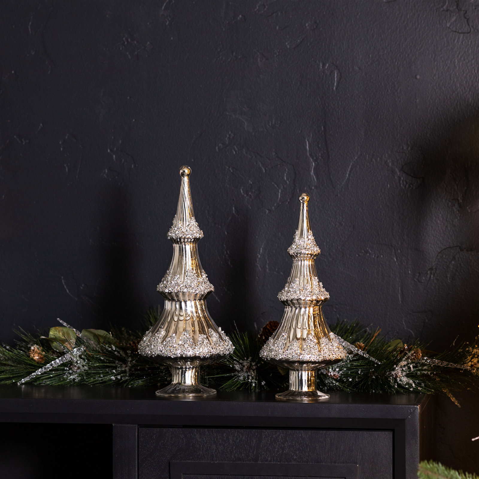 2-Piece Beaded Glass Tabletop Tree Set