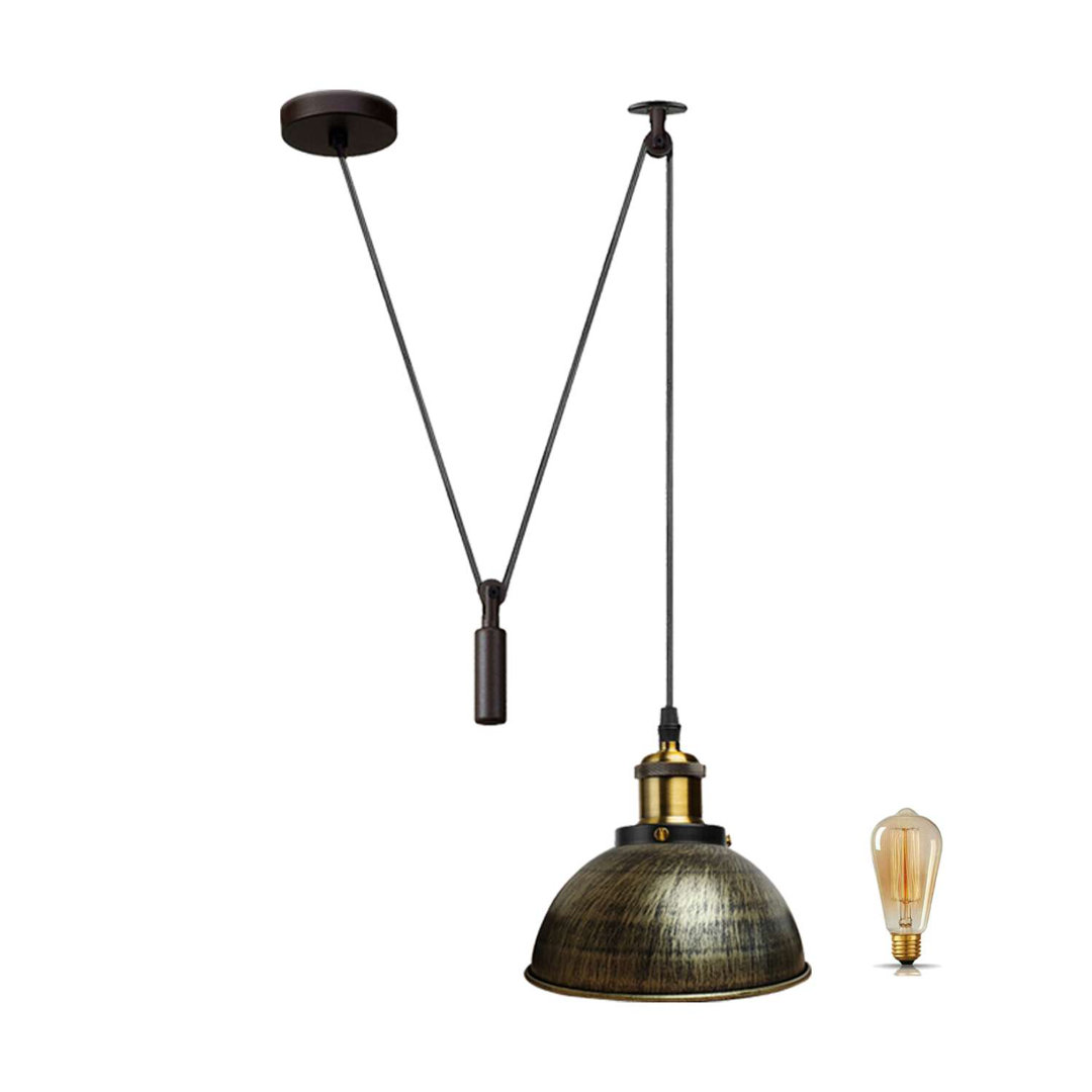 Borough Wharf Industrial Pulley Pendant Light – Adjustable E27 Ceiling Hanging Lamp with Retro Metal Dome Shade for Kitchen & Living Spaces