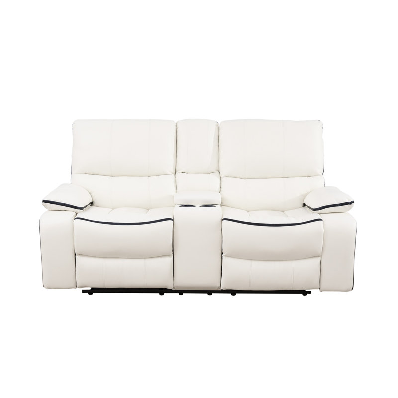 Double Manual Recliner Chair, Overstuffed Loveseat w/ Cupholders, Flannel, White
