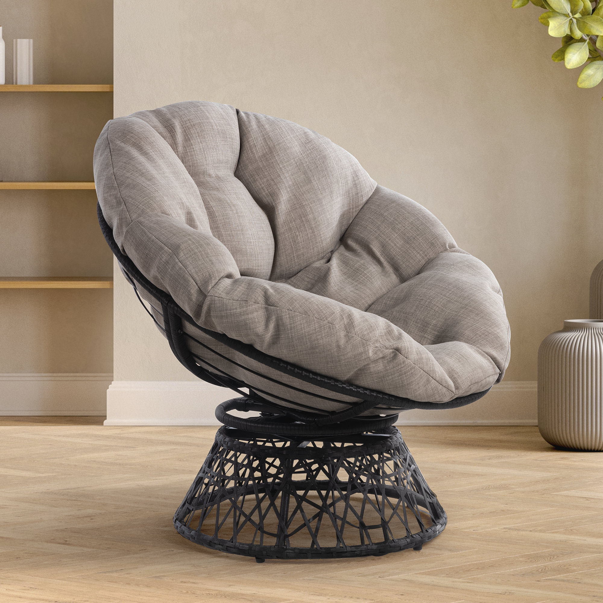 Bayou Breeze Ariyelle Swivel Papasan Accent Chair with Extra Thick ...