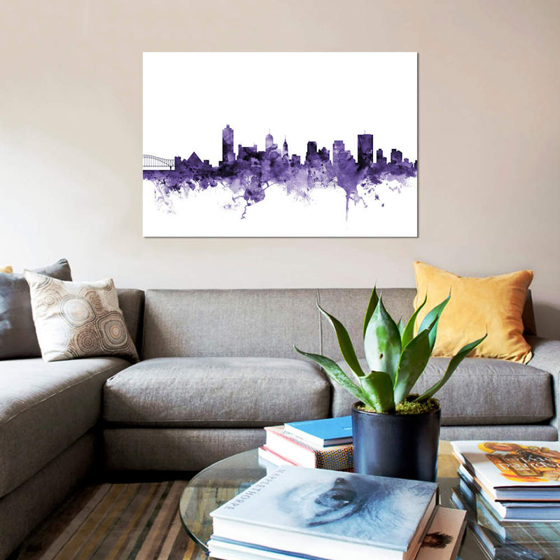 «Memphis, Tennessee Skyline» par Michael Tompsett, impression, H 8 po x l 12 po x P 0,75 po, Pas de tapis, Toile tendue