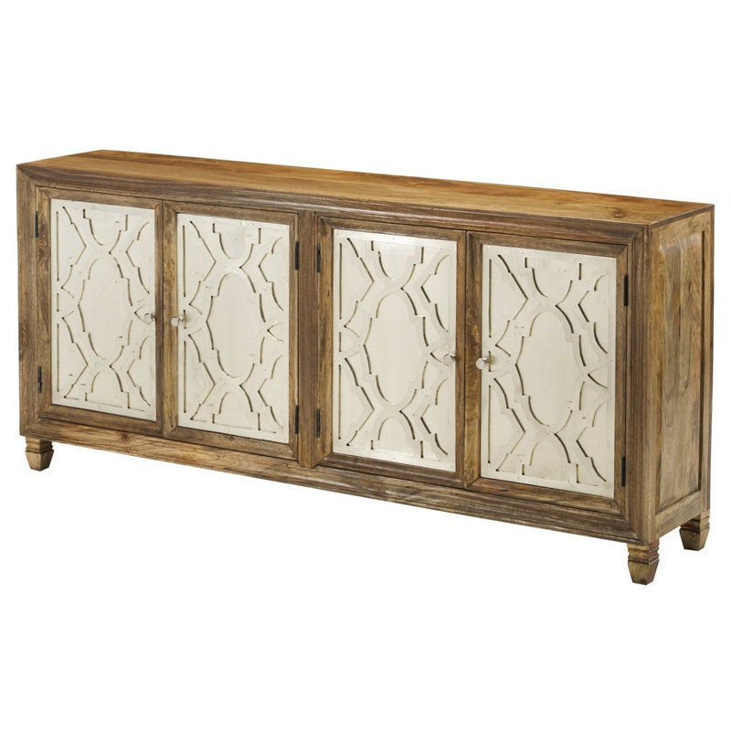Buffet 80 pouces en bois rustique avec portes en métal argenté