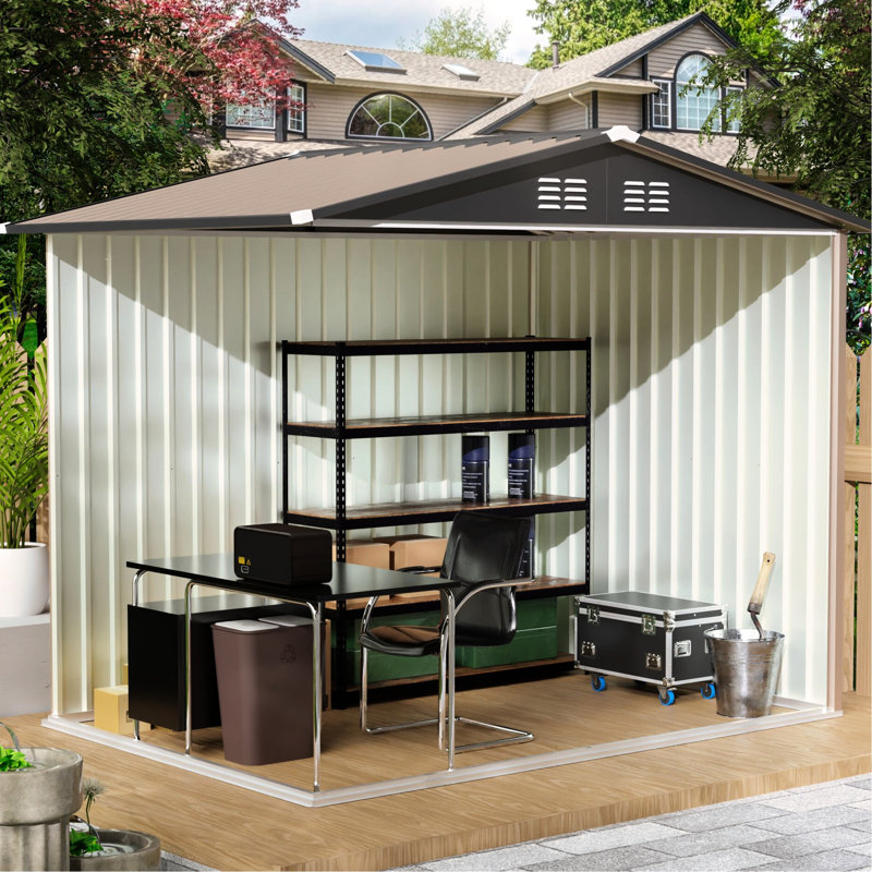 8Ft X 6Ft Metal Garden Shed With Apex Roof For Outdoor Storage, Galvanized, , , Storage Various Tools, Easy Assembly Routine