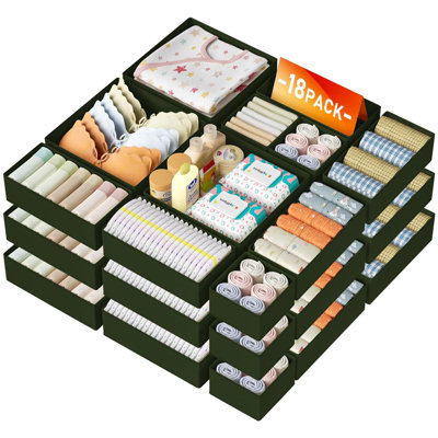Drawer Organizer Set - 18 Pack Foldable Fabric Storage Bins For Clothes, Socks, Underwear, And Small Items | Versatile Dresser & Closet Organizers For Bedroom, Nursery, And Home Organization