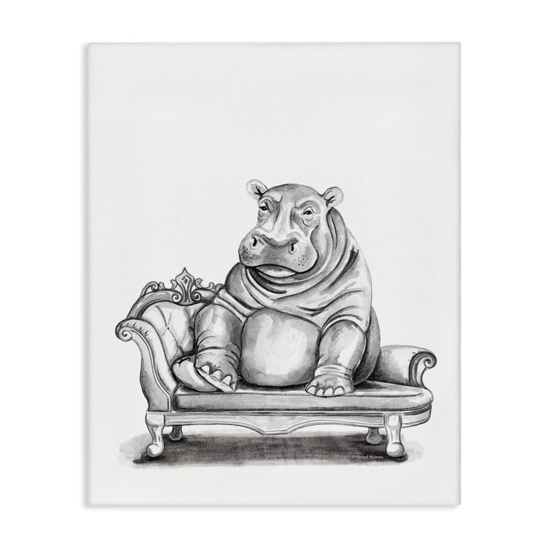 «Hippo Lounging on Chaise», art mural par Rachel Nieman, H 48 po x l 36 po