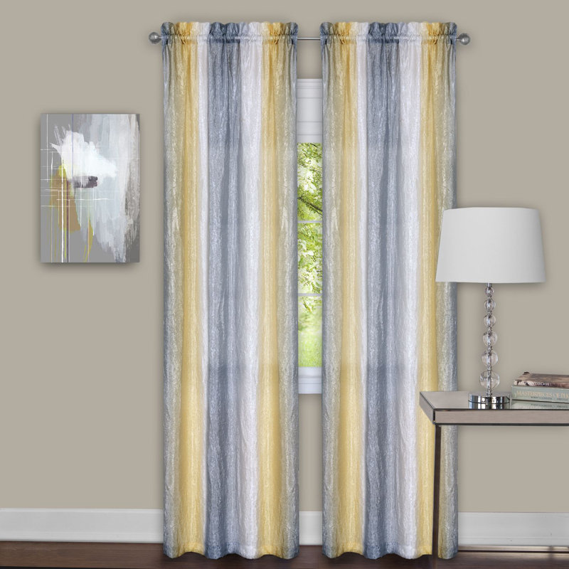 Betts Semi Sheer Curtain Pair, 40" W x 84" L, Gray/Yellow