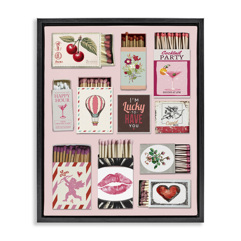 Cadre flottant Vintage Romantic Matchbox Collection, design par CAD Designs, Cadre flottant noir de jais, H 21 po x l 17 po