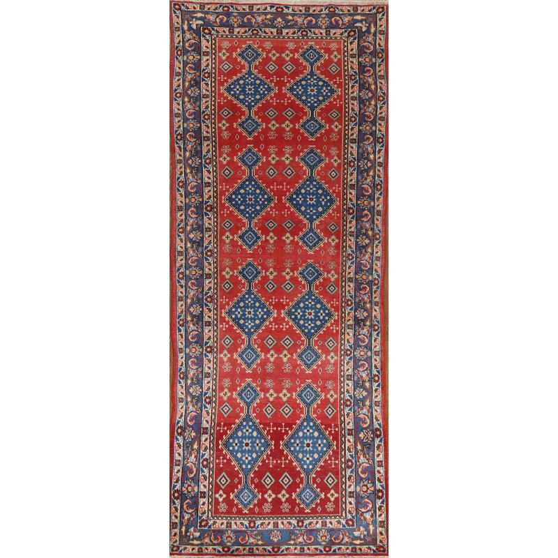 One-of-a-Kind Runner 3'6'' X 10'6'' 1970s Runner Wool Area Rug in Red