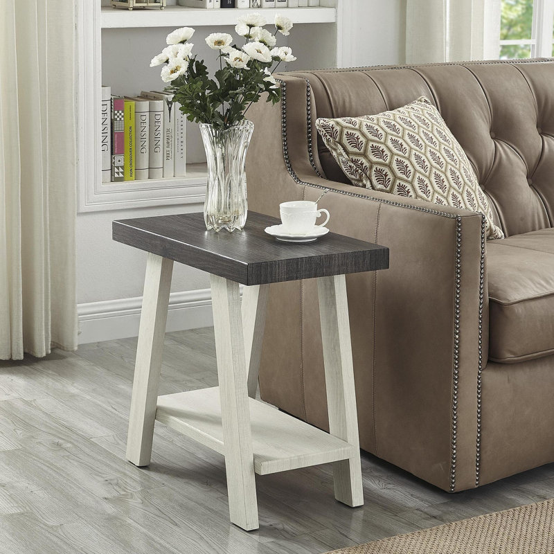 Table de bout en bois à deux tons de style contemporain gris anthracite et beige Athens, Gris anthracite patiné, Beige