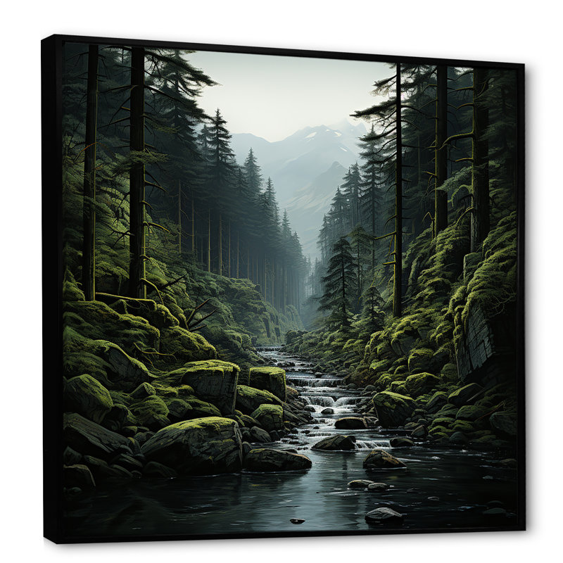 «Mystic Wilderness Pine Forest In Canada II», reproduction sur toile, Cadre flottant noir, H 30 po x l 30 po x P 1 po