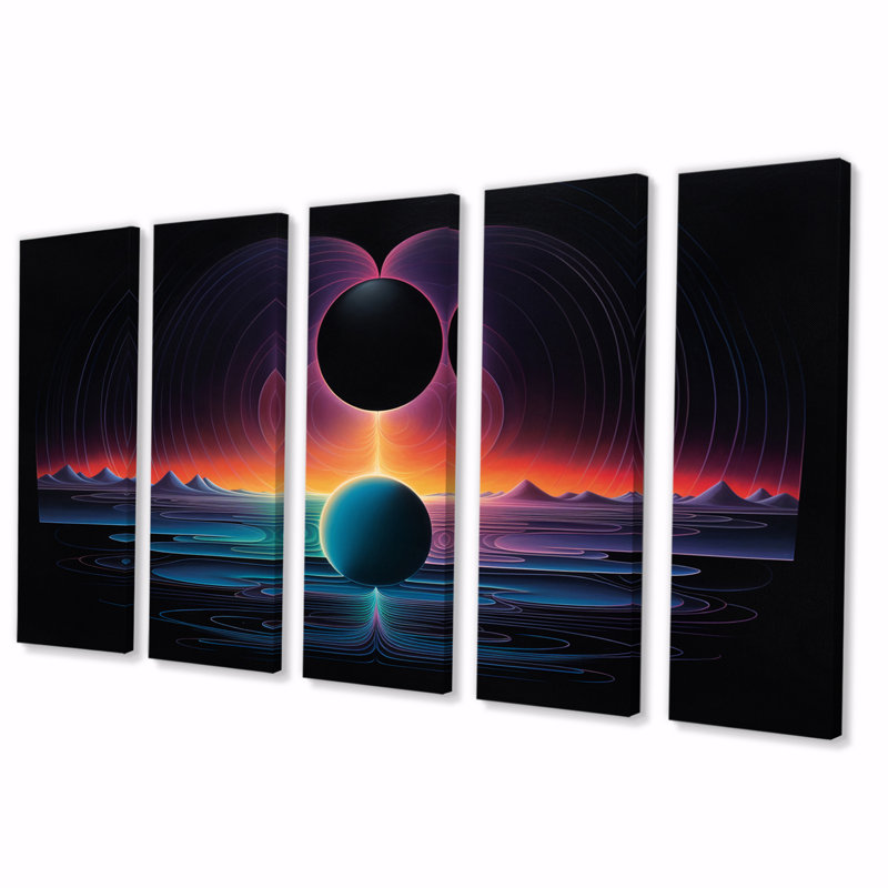 «Full Moon Vision In The Dark Night Of The Soul II», impression sur toile de paysage abstrait - 5 panneaux égaux