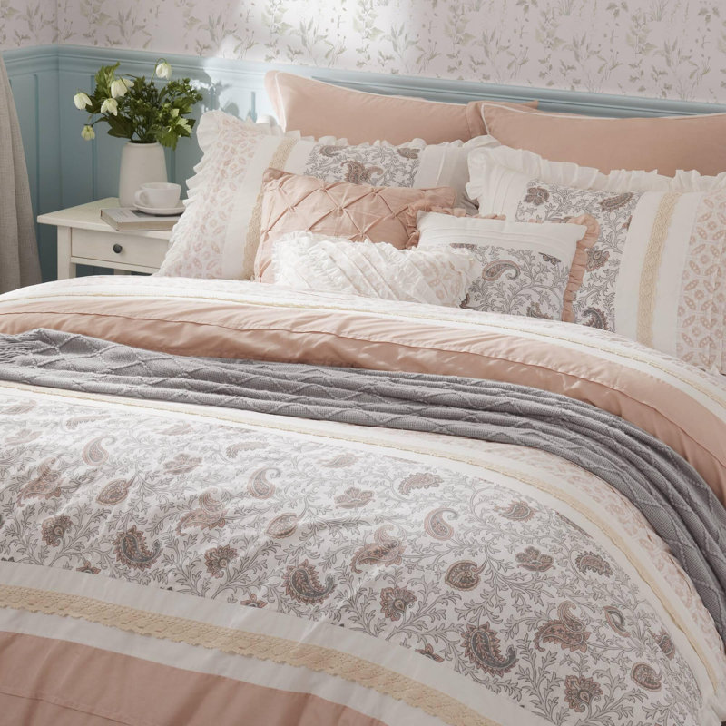 Ensemble d'édredon en coton percale 9 pièces, Grand édredon et 8 pièces supplémentaires, Rosé