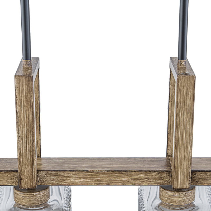Lustre linéaire Modern Farmhouse - Structure en simili grain de bois avec abat-jour en verre rayé pour îlot de cuisine