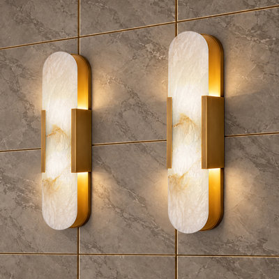 2PCS-Alabaster Wall Sconce, Modern Bathroom Vanity Sconces, Brass Wall Lamp, Wall Light For Bedroom Living Room Staircases