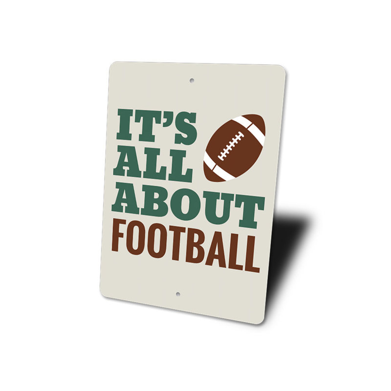 Plaque «All About Football» en aluminium, H 14 po x l 10 po x P 0,04 po