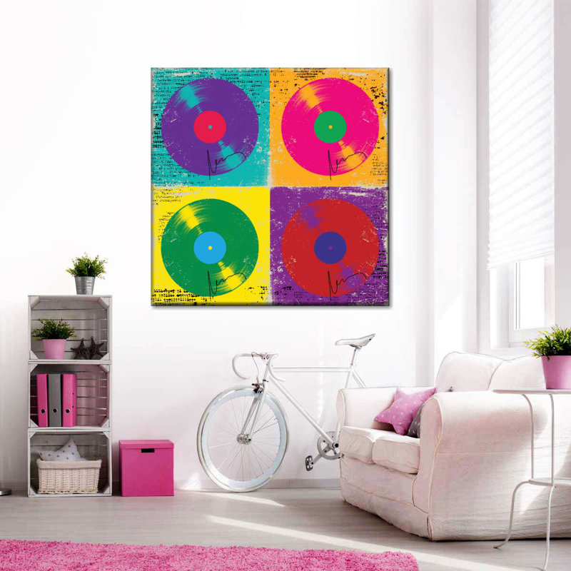 Bonbons disques vinyles sur toile, H 10 po x l 10 po x P 1,25 po