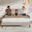 Structure de lit grand, plateforme tapissier en lin avec tête de lit à oreilles, support de lattes en bois, aucun sommier requis, assemblage facile, beige-1180650687-1180650684