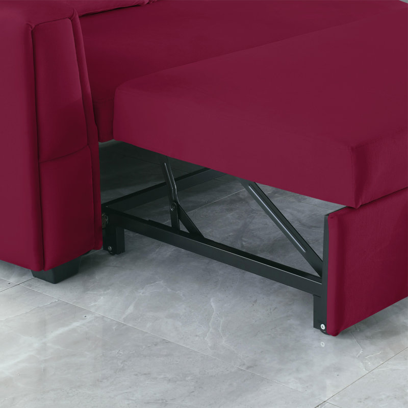 91" Wide Silk Reversible Sleeper Sofa & Chaise, Red Silk